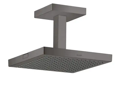 Kopfbrause mit Deckenanschluss in gebürstetem Schwarzchrom von AXOR, rechteckige Form mit einer Oberfläche aus mehreren Düsenauslässen zur Wasserabgabe.
